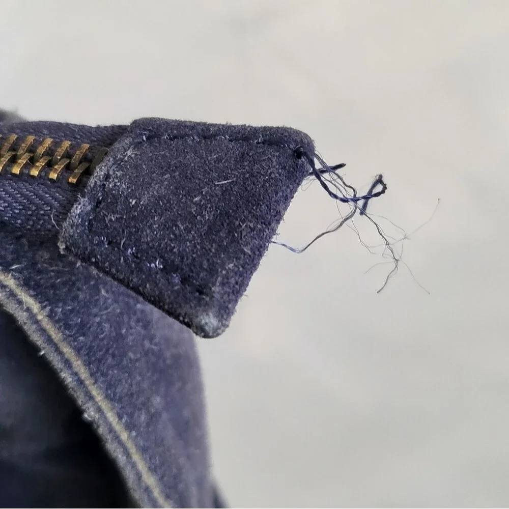 Ecote Blue Suede Side Fringe Cow Leather Bucket Sling Bag - Picture 6 of 15